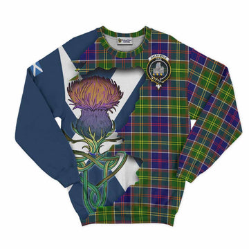 Tartan Vibes Clothing Dalrymple Tartan Family Crest Sweatshirt Scottish Thistle Celtic Inspired
