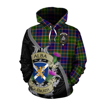 Dalrymple Tartan Family Crest Cotton Hoodie Lion Rampant Royal Thistle Shield Celtic Inspired Pullover Hoodie XS - Tartan Vibes Clothing