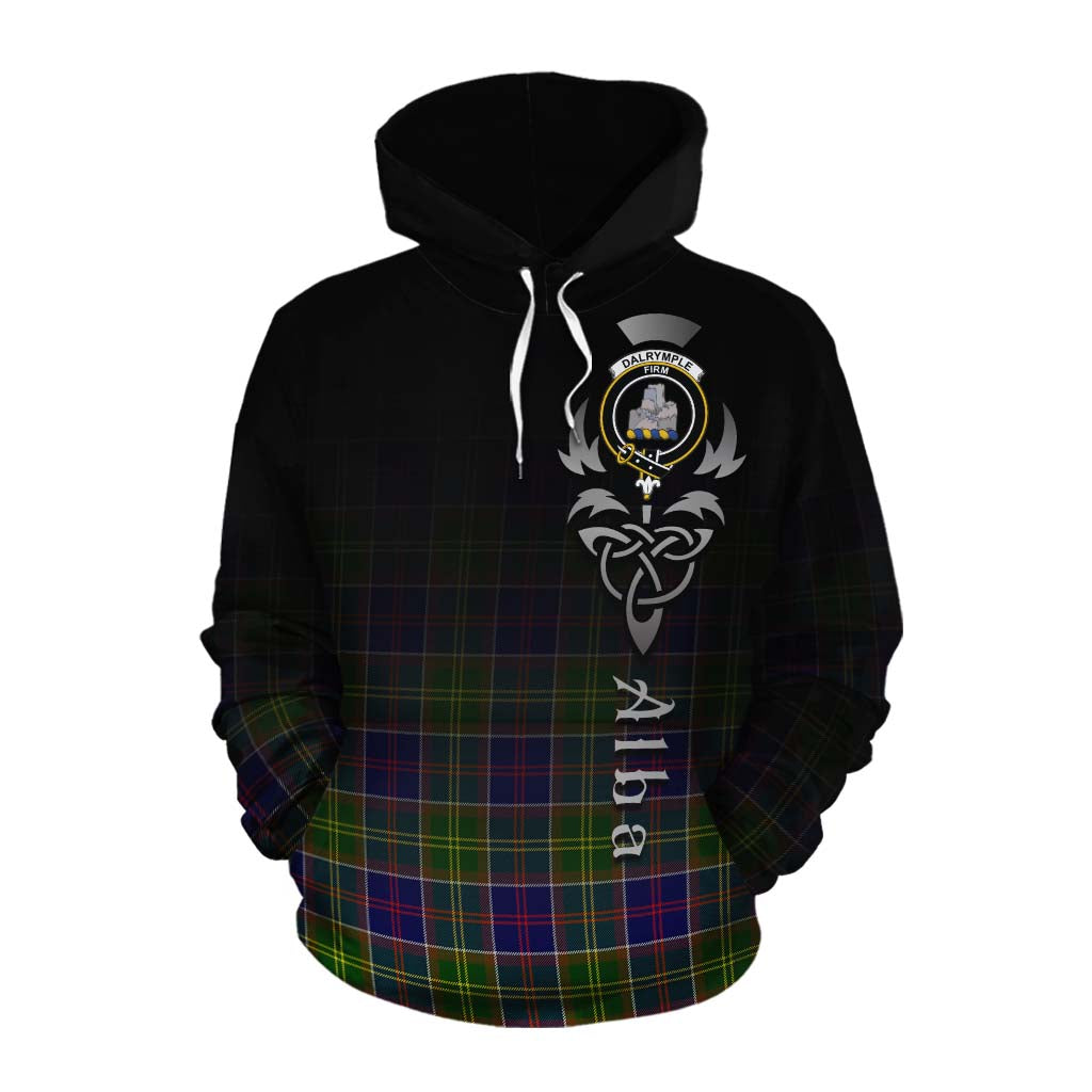 Tartan Vibes Clothing Dalrymple Tartan Cotton Hoodie Featuring Alba Gu Brath Family Crest Celtic Inspired
