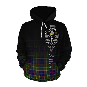 Tartan Vibes Clothing Dalrymple Tartan Cotton Hoodie Featuring Alba Gu Brath Family Crest Celtic Inspired