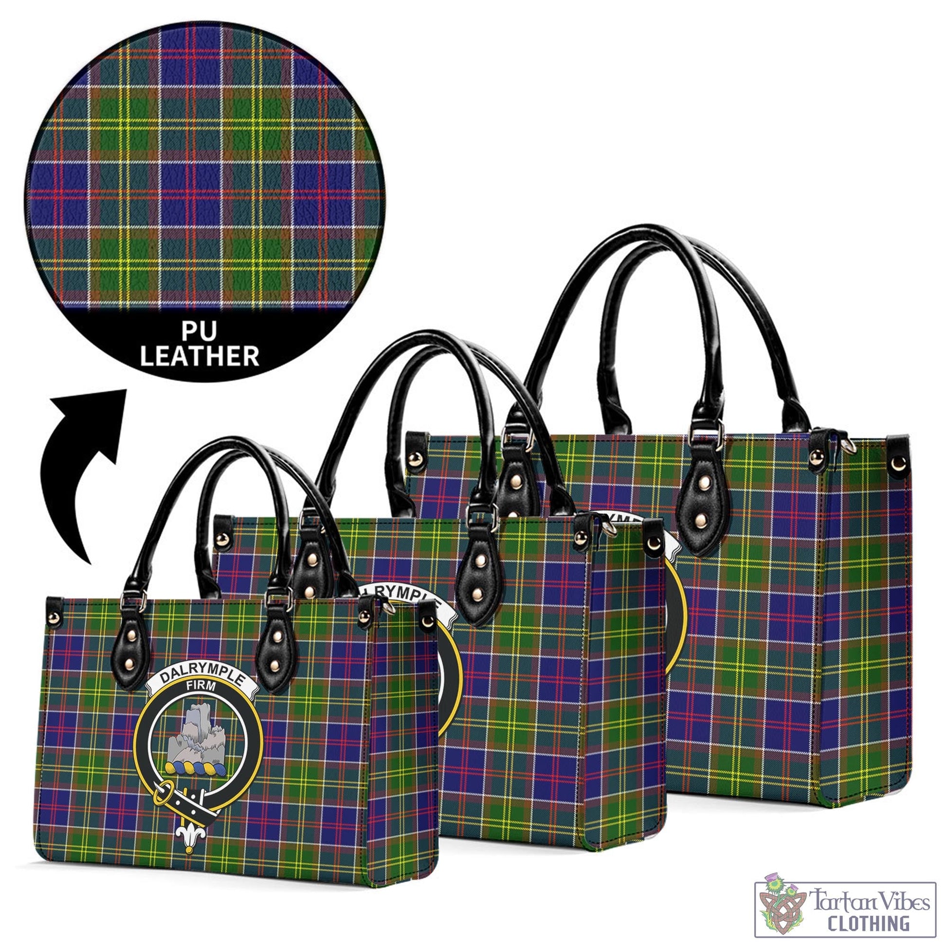 Dalrymple Tartan Luxury Leather Handbags with Family Crest L - Tartan Vibes Clothing