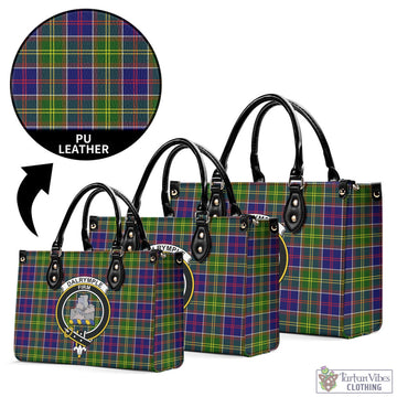 Dalrymple Tartan Luxury Leather Handbags with Family Crest L - Tartan Vibes Clothing