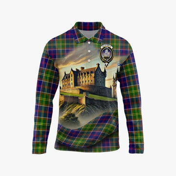 Dalrymple Tartan Family Crest Long Sleeve Polo Shirt with Scottish Ancient Castle Style Unisex - Tartan Vibes Clothing