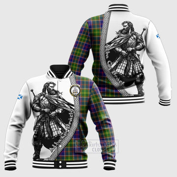 Dalrymple Tartan Clan Crest Baseball Jacket with Highlander Warrior Celtic Style Unisex - Tartan Vibes Clothing