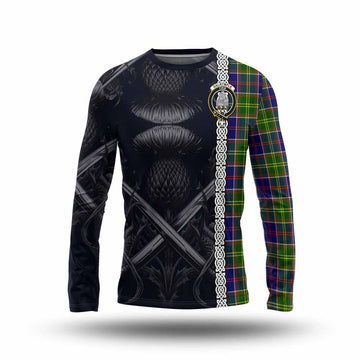 Dalrymple Tartan Long Sleeve T-Shirt with Family Crest Cross Sword Thistle Celtic Vibes Unisex - Tartan Vibes Clothing