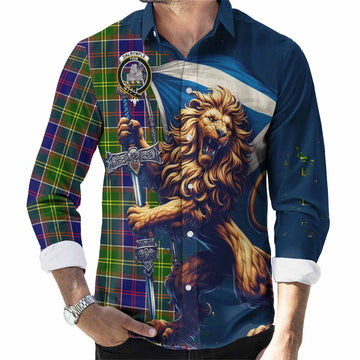 Dalrymple Tartan Family Crest Long Sleeve Button Shirt with Scottish Majestic Lion Men's Shirt S - Tartan Vibes Clothing