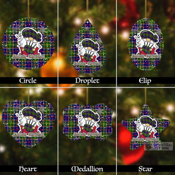 Dalrymple Tartan Christmas Aluminium Ornament with Scottish Gnome Playing Bagpipes Aluminium - Tartan Vibes Clothing