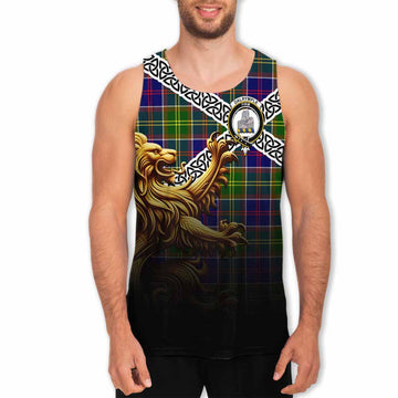 Dalrymple Crest Tartan Men's Tank Top with Golden Lion Emblem Celtic Style