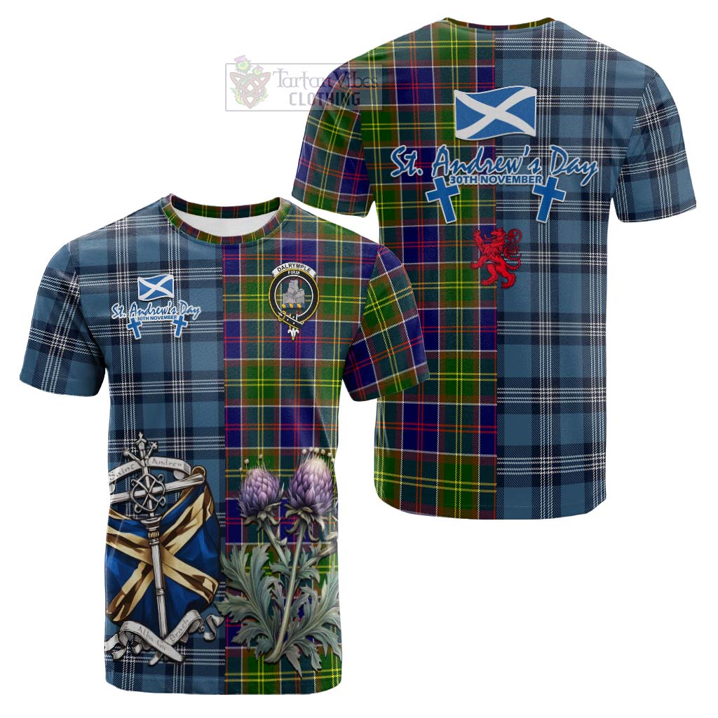 Tartan Vibes Clothing Dalrymple Tartan Cotton T-shirt Happy St. Andrew's Day Half Tartan Style