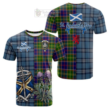 Tartan Vibes Clothing Dalrymple Tartan Cotton T-shirt Happy St. Andrew's Day Half Tartan Style