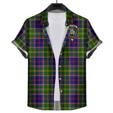 Dalrymple Tartan Short Sleeve Button Down Shirt with Family Crest