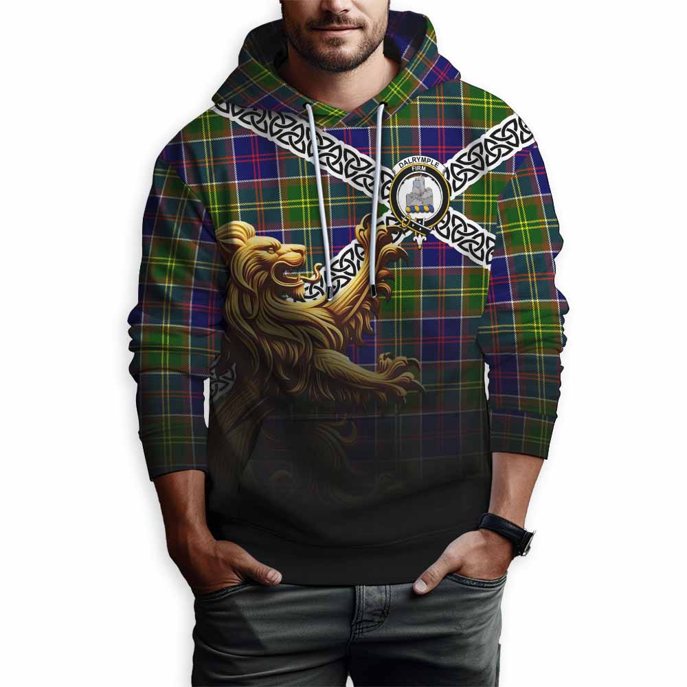 Tartan Vibes Clothing Dalrymple Crest Tartan Hoodie with Golden Lion Emblem Celtic Style