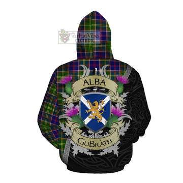 Dalrymple Tartan Family Crest Cotton Hoodie Lion Rampant Royal Thistle Shield Celtic Inspired Pullover Hoodie - Tartan Vibes Clothing