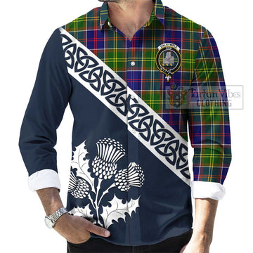 Dalrymple Tartan Long Sleeve Button Shirt Featuring Thistle and Scotland Map Men's Shirt - Tartan Vibes Clothing