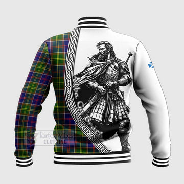 Dalrymple Tartan Clan Crest Baseball Jacket with Highlander Warrior Celtic Style - Tartan Vibes Clothing