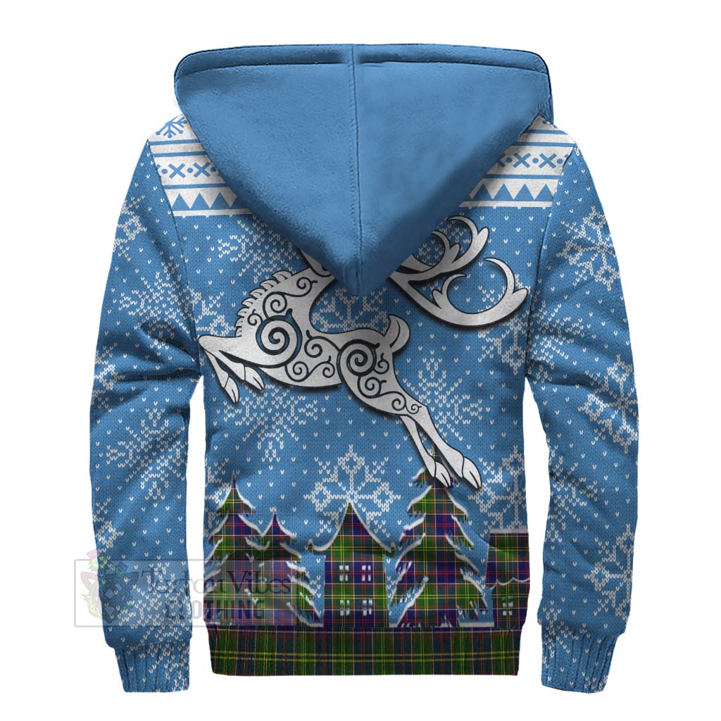 Tartan Vibes Clothing Dalrymple Clan Christmas Sherpa Hoodie Celtic Reindeer Style