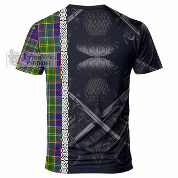 Dalrymple Tartan T-Shirt with Family Crest Cross Sword Thistle Celtic Vibes - Tartan Vibes Clothing