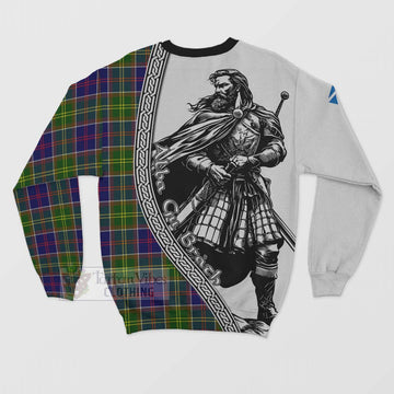 Dalrymple Tartan Clan Crest Sweatshirt with Highlander Warrior Celtic Style - Tartan Vibes Clothing