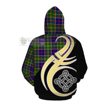 Dalrymple Tartan Cotton Hoodie with Family Crest and Celtic Symbol Style Pullover Hoodie - Tartan Vibes Clothing
