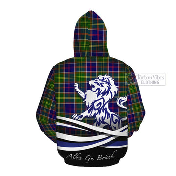 Dalrymple Tartan Cotton Hoodie with Alba Gu Brath Regal Lion Emblem Pullover Hoodie - Tartan Vibes Clothing