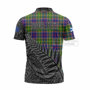 Dalrymple Crest Tartan Zipper Polo Shirt with New Zealand Silver Fern Half Style