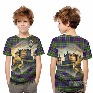 Dalrymple Tartan Family Crest Kid T-Shirt with Scottish Ancient Castle Style - Tartan Vibes Clothing