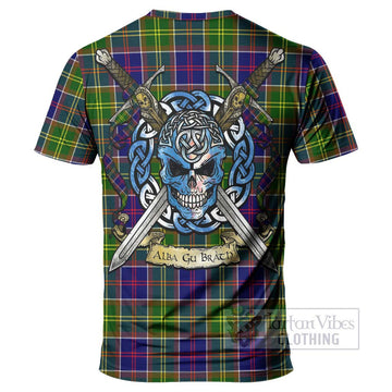 Dalrymple Tartan T-Shirt with Family Crest Celtic Skull Style - Tartan Vibes Clothing
