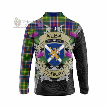Dalrymple Tartan Family Crest Long Sleeve Polo Shirt Lion Rampant Royal Thistle Shield Celtic Inspired - Tartan Vibes Clothing