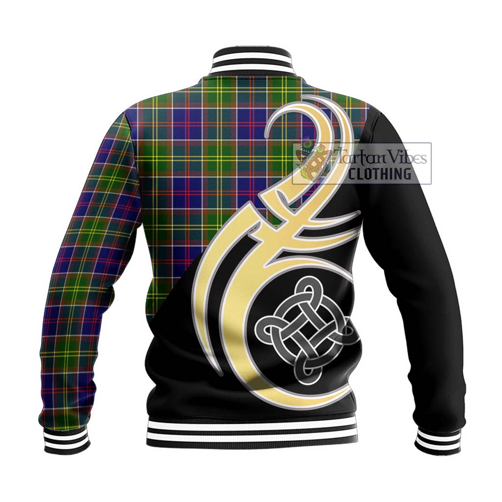 Dalrymple Tartan Baseball Jacket with Family Crest and Celtic Symbol Style - Tartan Vibes Clothing