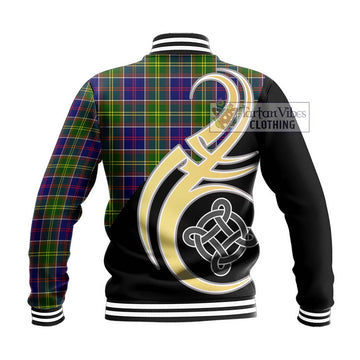 Dalrymple Tartan Baseball Jacket with Family Crest and Celtic Symbol Style - Tartan Vibes Clothing