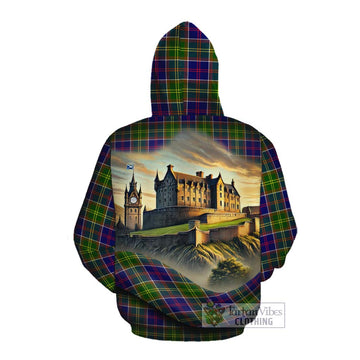 Dalrymple Tartan Family Crest Cotton Hoodie with Scottish Ancient Castle Style Pullover Hoodie - Tartan Vibes Clothing