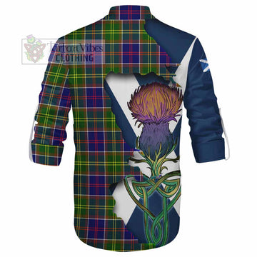 Tartan Vibes Clothing Dalrymple Tartan Family Crest Ghillie Kilt Shirt Scottish Thistle Celtic Inspired