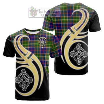 Dalrymple Tartan Cotton T-shirt with Family Crest and Celtic Symbol Style
