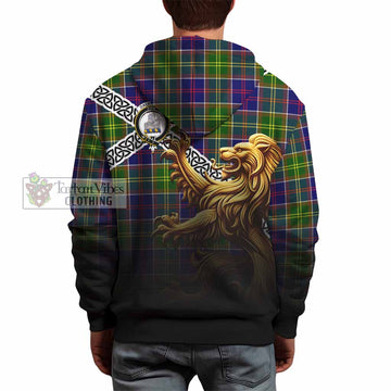 Dalrymple Crest Tartan Hoodie with Golden Lion Emblem Celtic Style