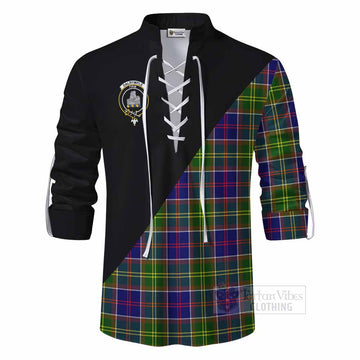 Dalrymple Tartan Ghillie Kilt Shirt with Family Crest and Military Logo Style - Tartan Vibes Clothing