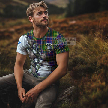 Dalrymple Tartan T-Shirt with Family Crest and St. Andrew's Cross Accented by Thistle Vines - Tartan Vibes Clothing