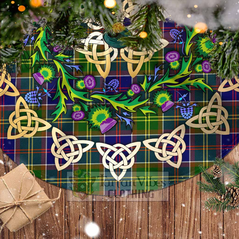 Tartan Vibes Clothing Dalrymple Tartan Christmas Tree Skirt with Thistle Celtic Knot Style
