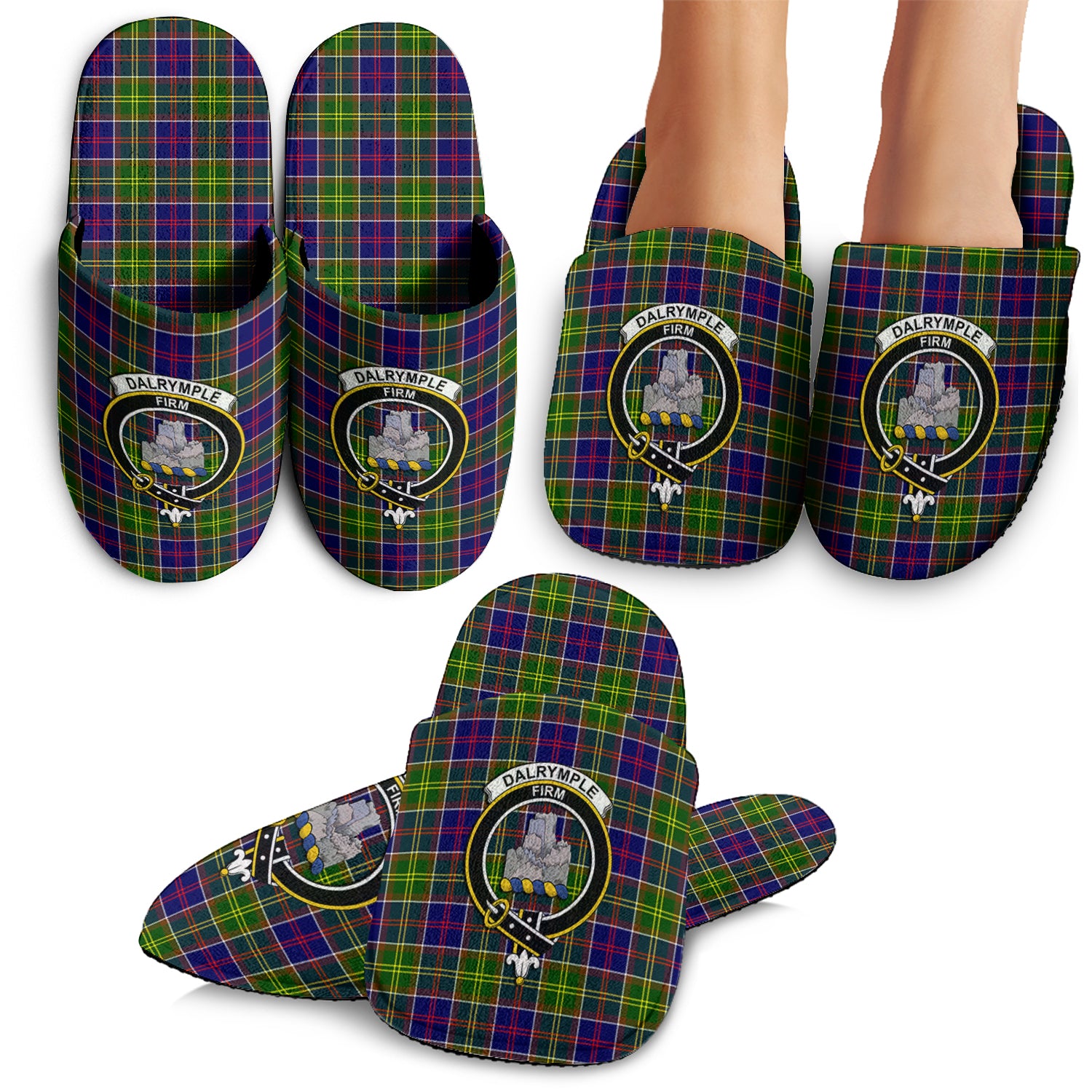 Dalrymple Tartan Home Slippers with Family Crest - Tartanvibesclothing