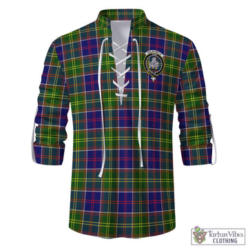 Dalrymple Tartan Men's Scottish Traditional Jacobite Ghillie Kilt Shirt with Family Crest