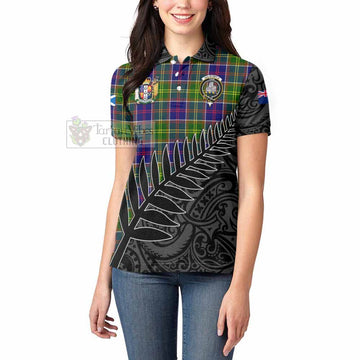 Dalrymple Crest Tartan Women's Polo Shirt with New Zealand Silver Fern Half Style