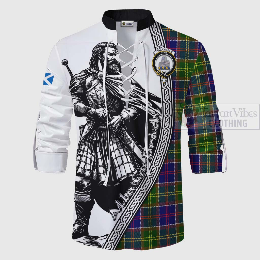 Dalrymple Tartan Clan Crest Ghillie Kilt Shirt with Highlander Warrior Celtic Style - Tartan Vibes Clothing