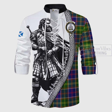 Dalrymple Tartan Clan Crest Ghillie Kilt Shirt with Highlander Warrior Celtic Style - Tartan Vibes Clothing