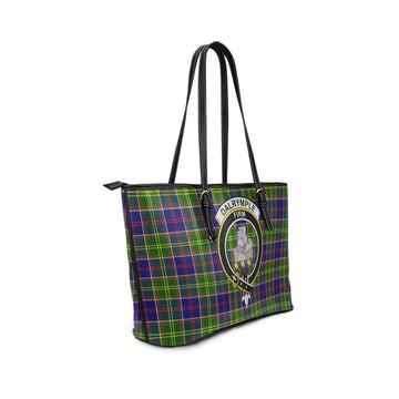 Dalrymple Tartan Leather Tote Bag with Family Crest