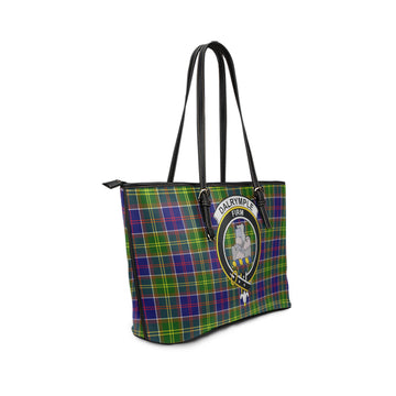 Dalrymple Tartan Leather Tote Bag with Family Crest - Tartan Vibes Clothing