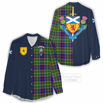 Dalrymple Tartan Women's Casual Shirt Alba with Scottish Lion Royal Arm Half Style - Tartan Vibes Clothing