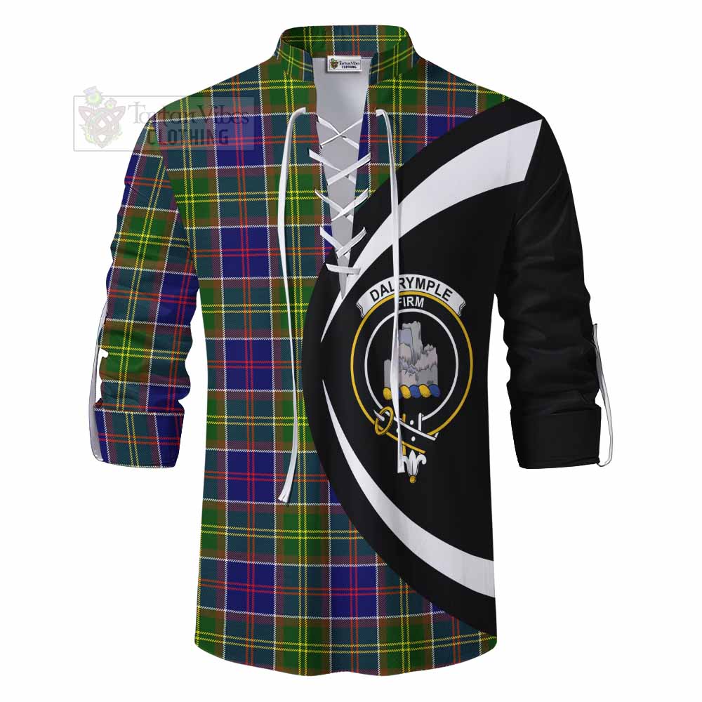 Dalrymple Tartan Ghillie Kilt Shirt with Family Crest Circle Style - Tartan Vibes Clothing