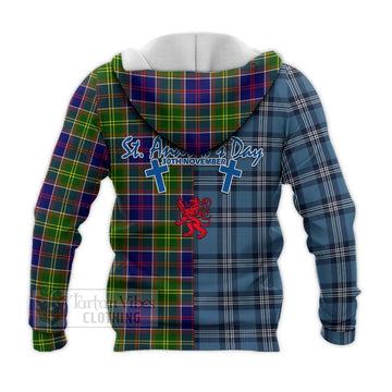 Dalrymple Tartan Knitted Hoodie Happy St. Andrew's Day Half Tartan Style - Tartan Vibes Clothing