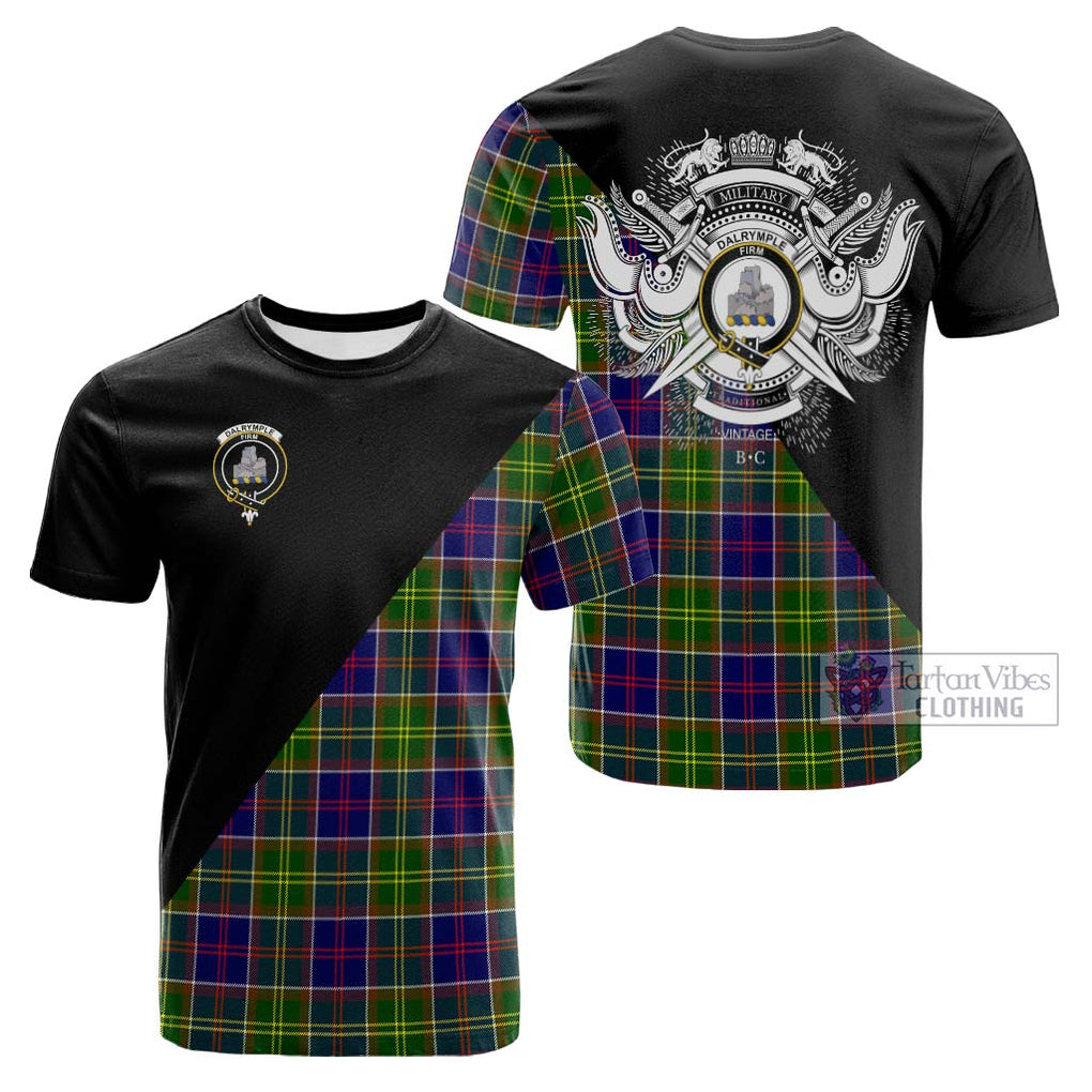 Tartan Vibes Clothing Dalrymple Tartan Cotton T-shirt with Family Crest and Military Logo Style