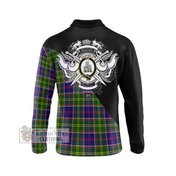 Dalrymple Tartan Long Sleeve Polo Shirt with Family Crest and Military Logo Style - Tartan Vibes Clothing