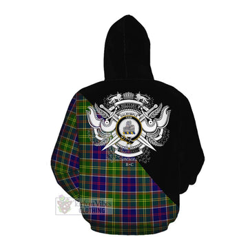 Dalrymple Tartan Cotton Hoodie with Family Crest and Military Logo Style Pullover Hoodie - Tartan Vibes Clothing